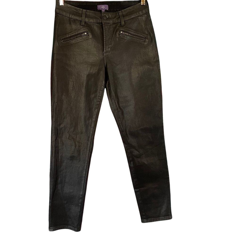 NYDJ black coated faux leather legging moto skinny jeans 2